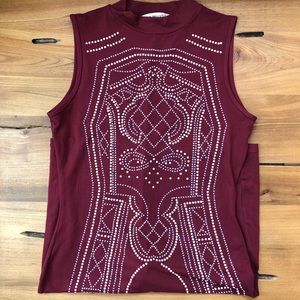 Say What? Body Con Rhinestone Maroon Sleeveless Mock-neck Dress